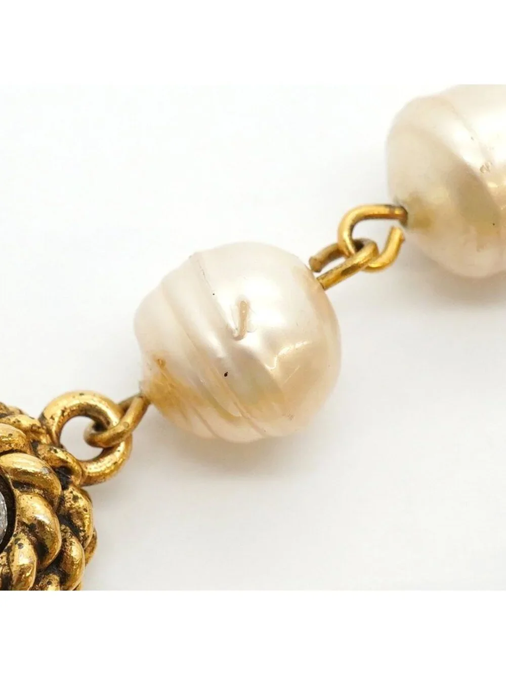 Chanel Necklace Vintage CC Logo Gold Plated Faux Pearl Rhinestone
